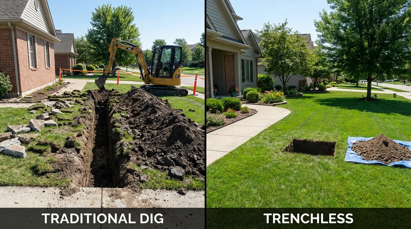 Trenchless sewer repair with minimal yard damage versus traditional excavation in Sterling, CO